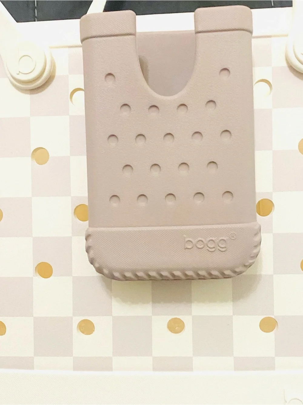 BOGG BAG Original Large Checkered Coconut & Mushroom w/ Phone Holder⭐️NWT